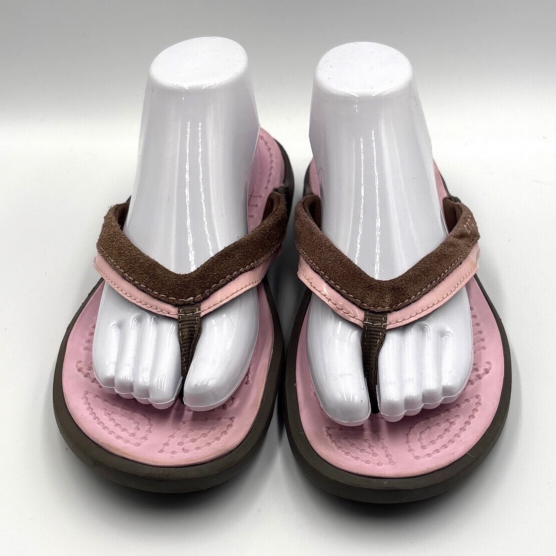 Crocs Womens Pink Brown Suede Leather Flip Flop Sandals Lightweight Casual 1326